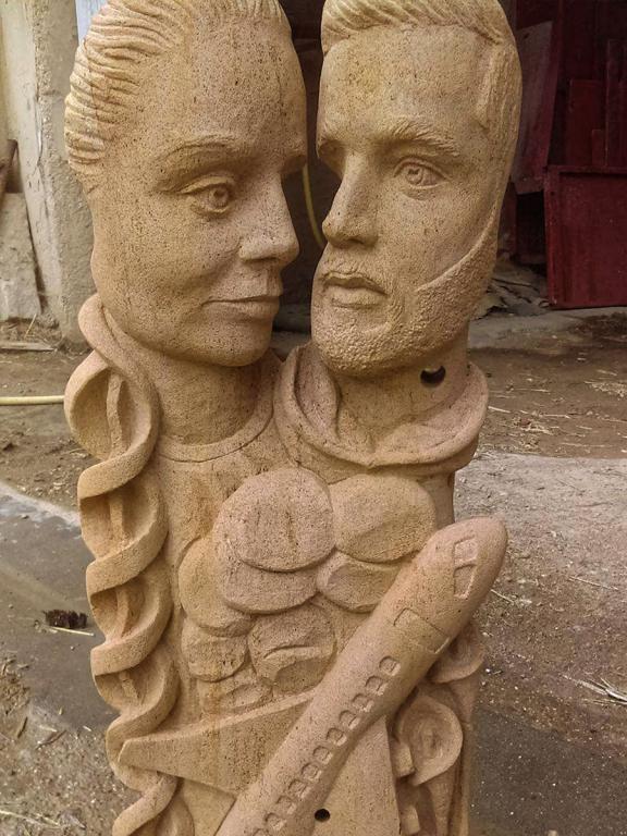 Sculpture en pierre jaune de Lorraine réalisée pour un mariage