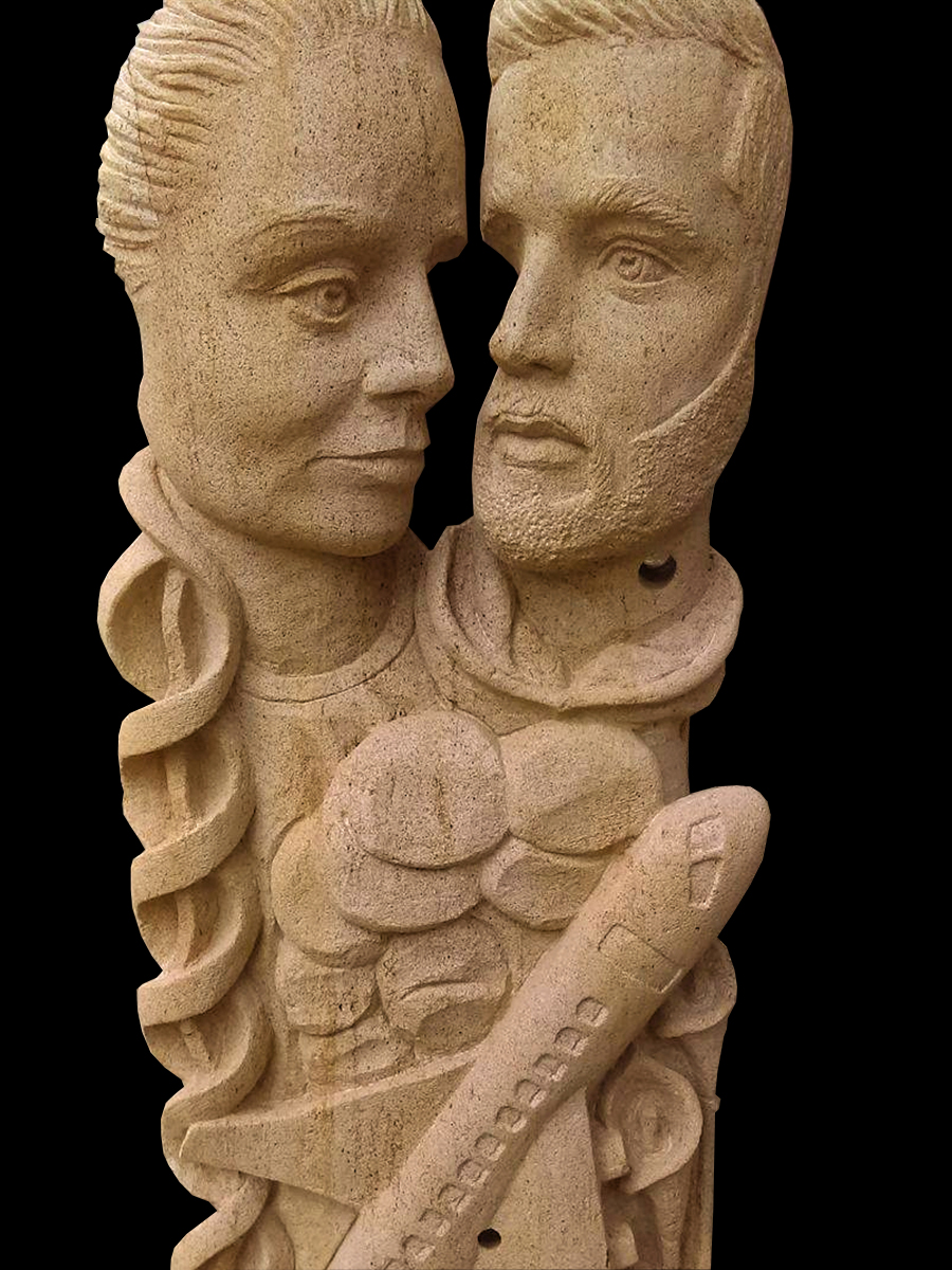 Sculpture personnalisée en pierre jaune de Lorraine pour cadeau de mariage